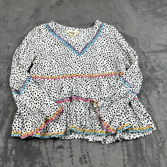 Savanna Jane Tops - Savanna Jane Top Womens Size L V-Neck Flare Sleeve Flowy Colorful Tiered Boho